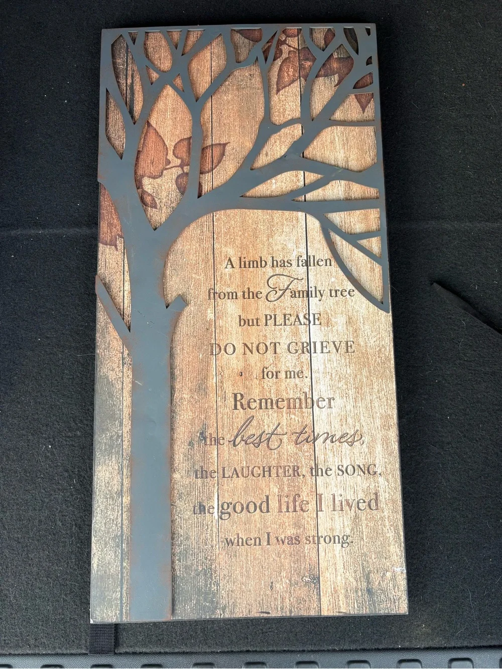 Rustic Brown Tree Wall Plaque - Memorial Quote.